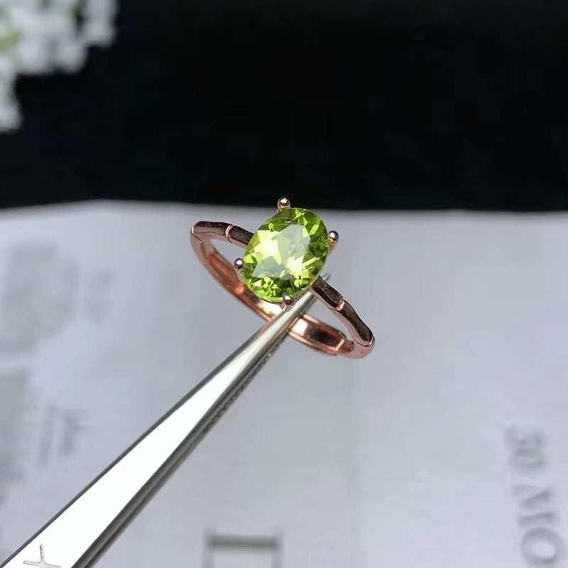 Simple 925 Silver Gemstone Ring 5Mm * 7Mm Natural Peridot Silver Ring Solid Stelring Silver Peridot Ring Fine Peridot Jewelry