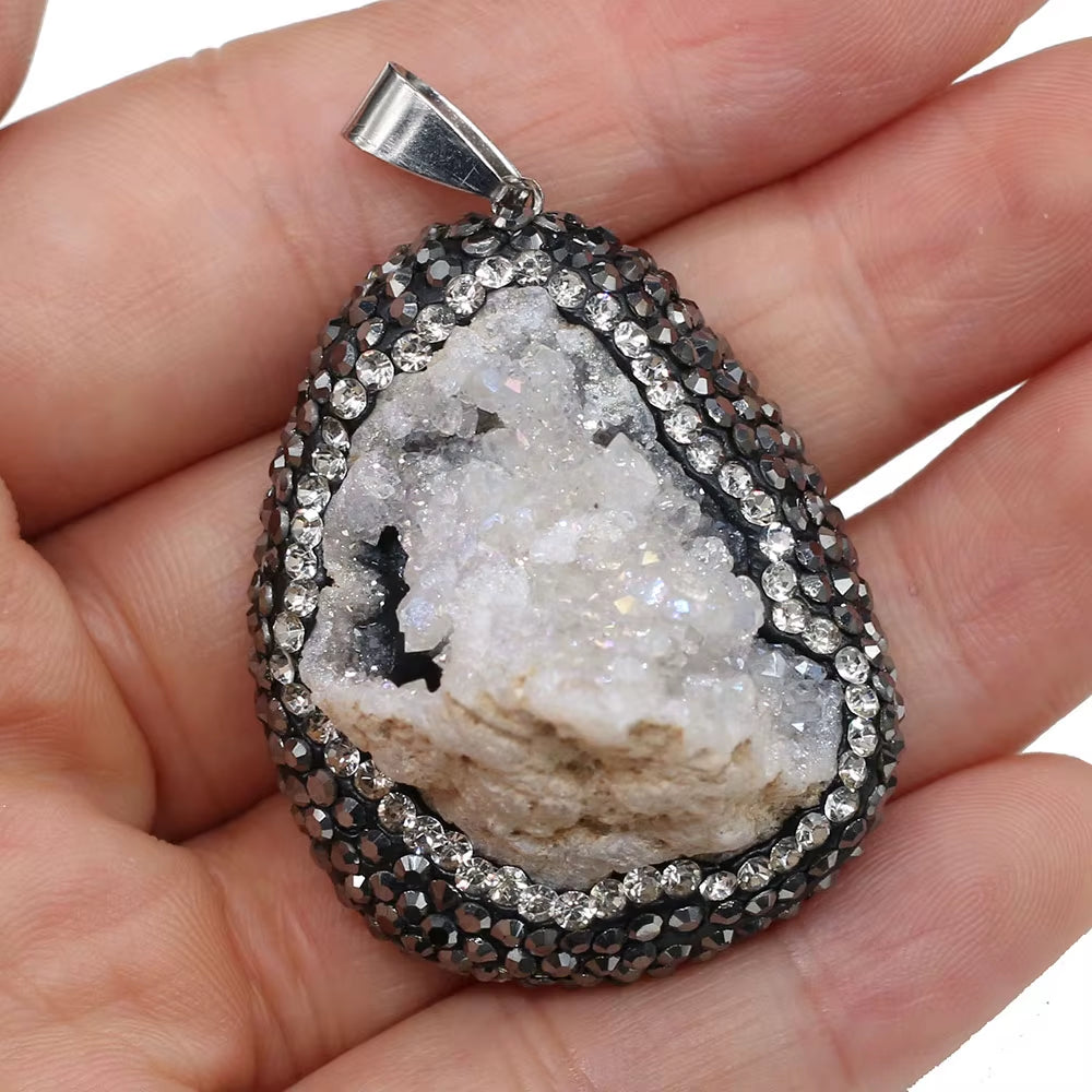 Natural Stone Pendant Irregular Shape Crystal Set Drill Exquisite Charm for Jewelry Making DIY Necklace Earrings Accessories