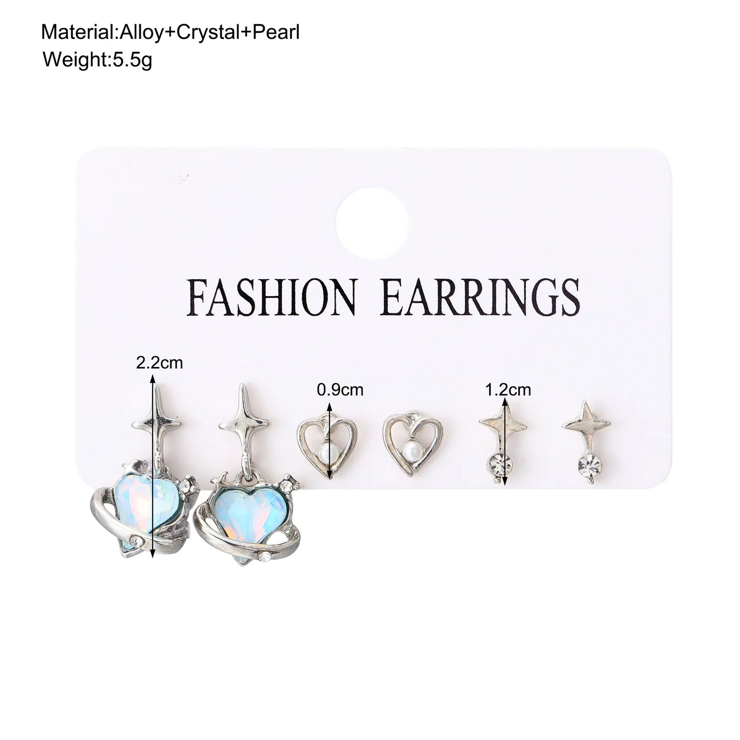 2/6Pcs Set Heart Stud Earrings Women'S Personality Korean Fashion Y2K Pink Crystal Temperament Star Earrings Piercing for Ears