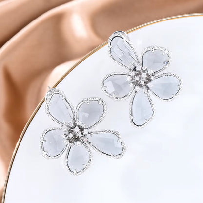 Luxury Flower Blue Crystal Jewelry Set for Women Wedding Necklace Earring Set Cubic Zircon Dubai Bridal Jewelry Set 2024