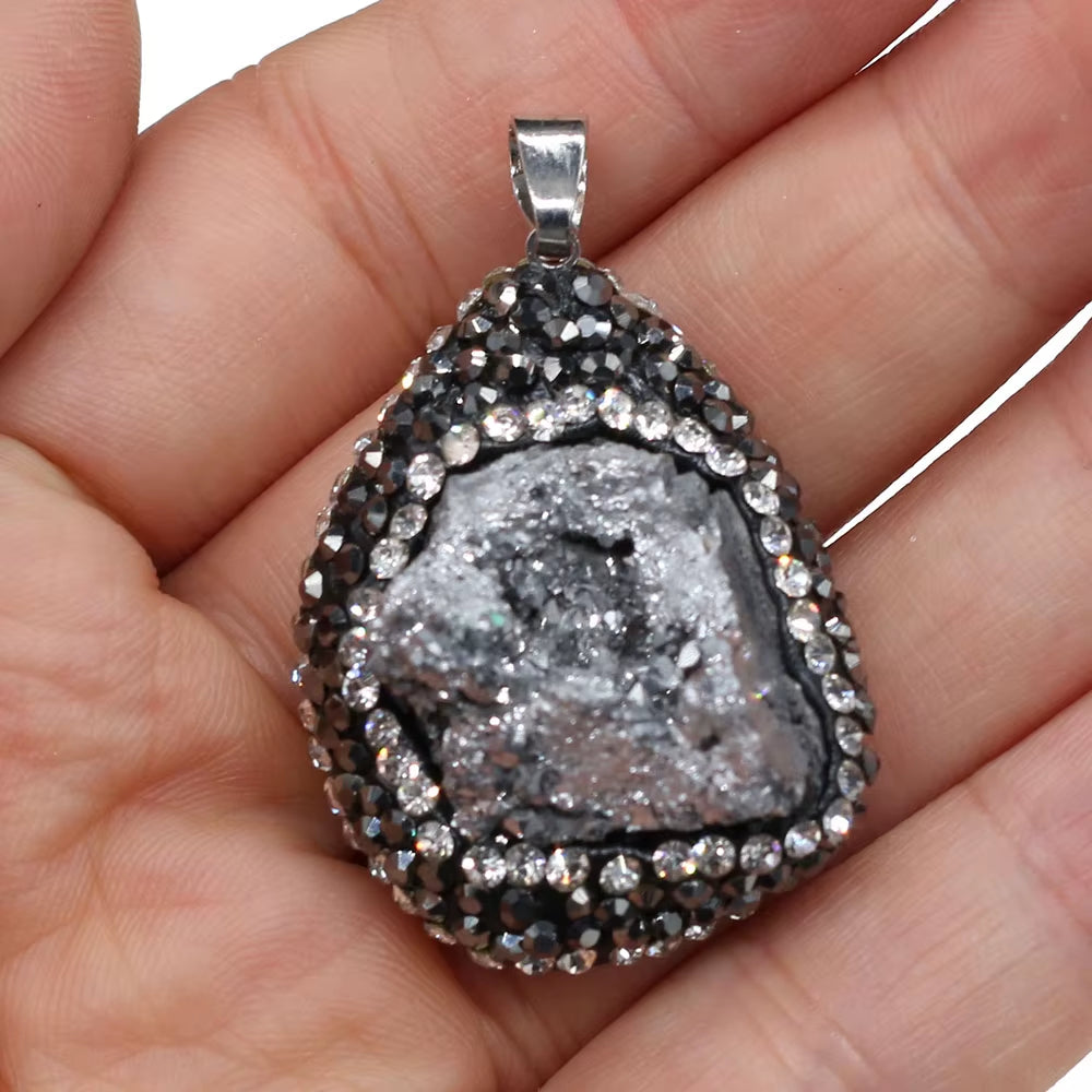 Natural Stone Pendant Irregular Shape Crystal Set Drill Exquisite Charm for Jewelry Making DIY Necklace Earrings Accessories