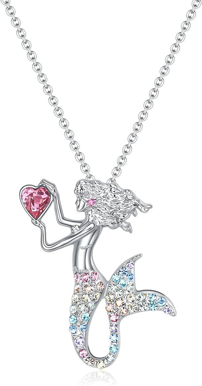 Little Mermaid Necklaces for Girls,Unicorn Birthstone Pendant Jewelry Gifts Set for Women Teens