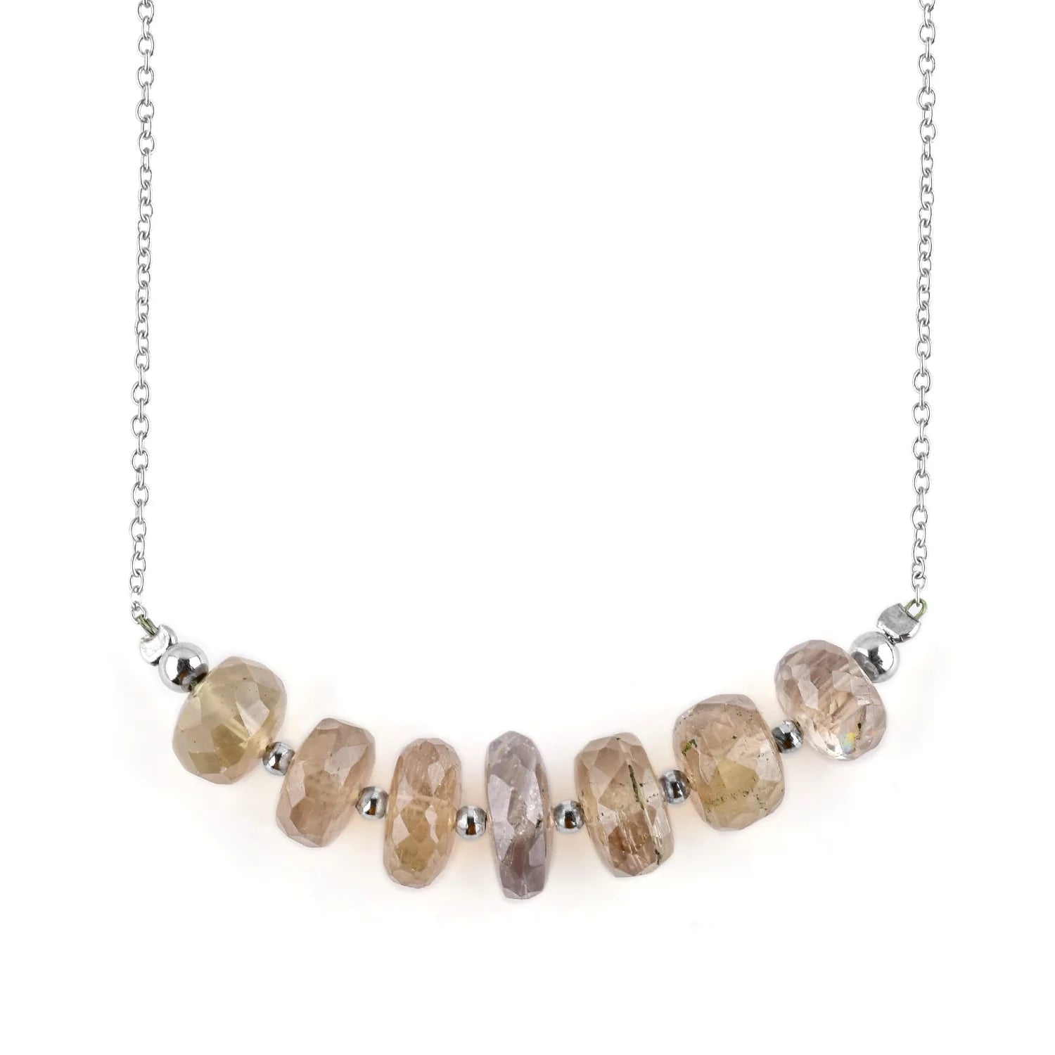 Genuine Diaspore Zultanite Crystal Beaded Stone Dainty Handmade Bar Necklace for Women, Chakra Healing Stones, Birthstone Jewelry, Rhodium Plated 925 Sterling Silver Chain 18 Inch