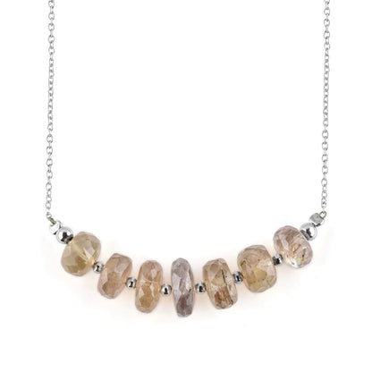 Genuine Diaspore Zultanite Crystal Beaded Stone Dainty Handmade Bar Necklace for Women, Chakra Healing Stones, Birthstone Jewelry, Rhodium Plated 925 Sterling Silver Chain 18 Inch