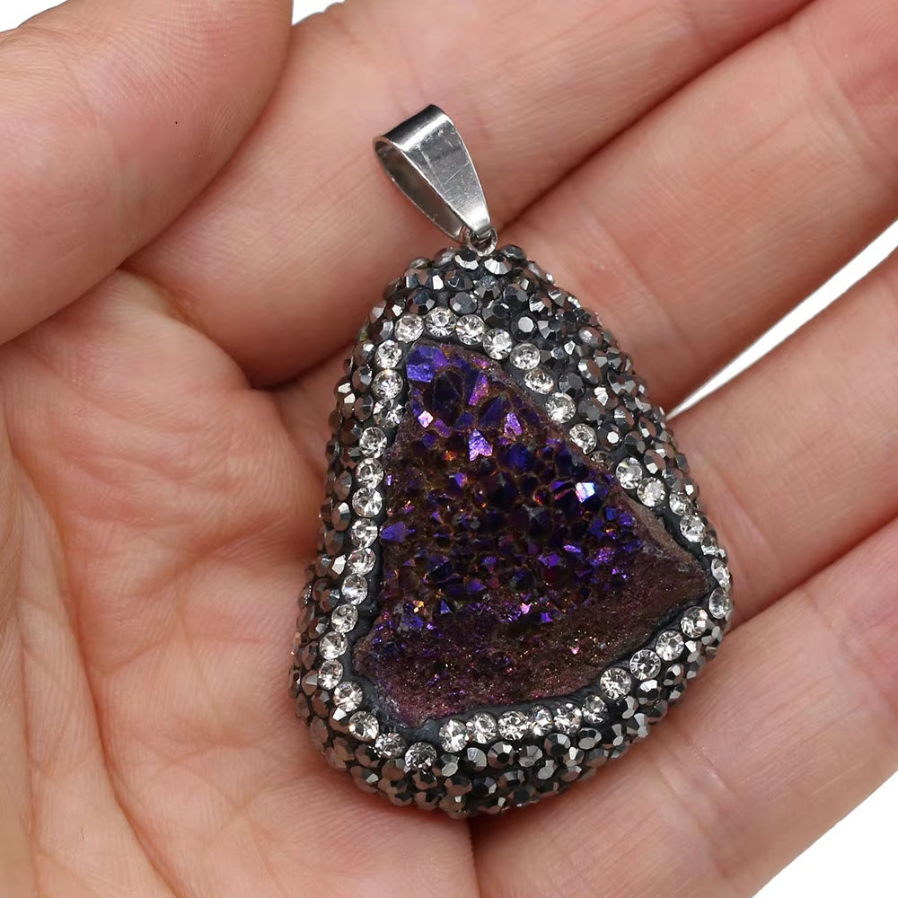 Natural Stone Pendant Irregular Shape Crystal Set Drill Exquisite Charm for Jewelry Making DIY Necklace Earrings Accessories