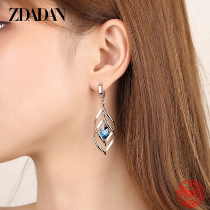 925 Sterling Silver Blue Crystal Necklace Earring Set for Women Fashion Wedding Jewelry Party Gift