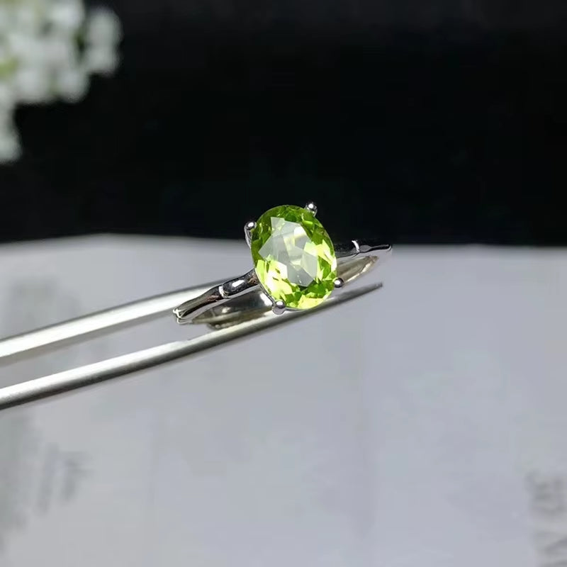 Simple 925 Silver Gemstone Ring 5Mm * 7Mm Natural Peridot Silver Ring Solid Stelring Silver Peridot Ring Fine Peridot Jewelry
