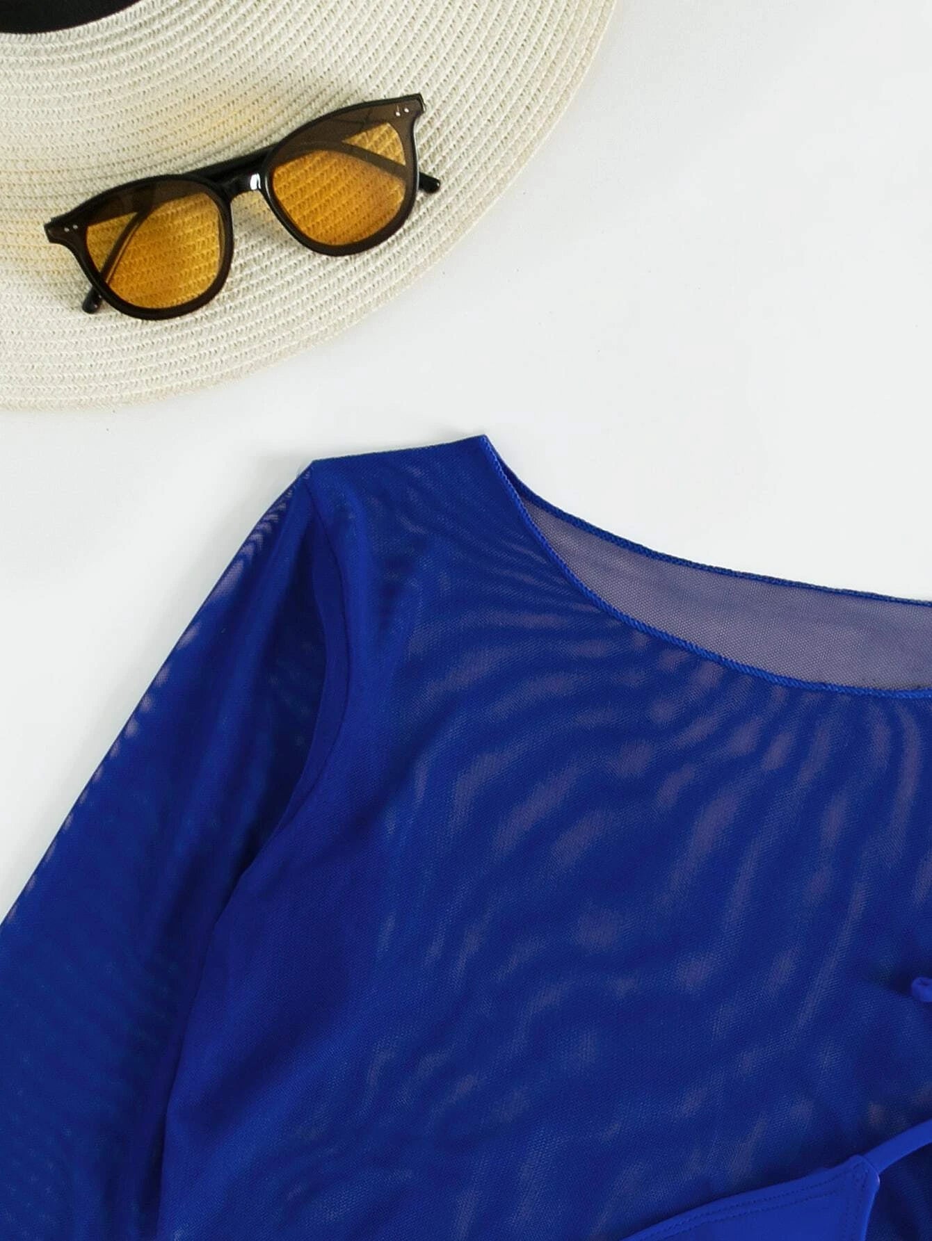 Swim Summer Beach 3Packs Solid Halter Triangle Bikini & Cover up Top Women Two Pieces Blue Swimwear