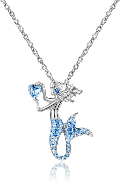 Little Mermaid Necklaces for Girls,Unicorn Birthstone Pendant Jewelry Gifts Set for Women Teens