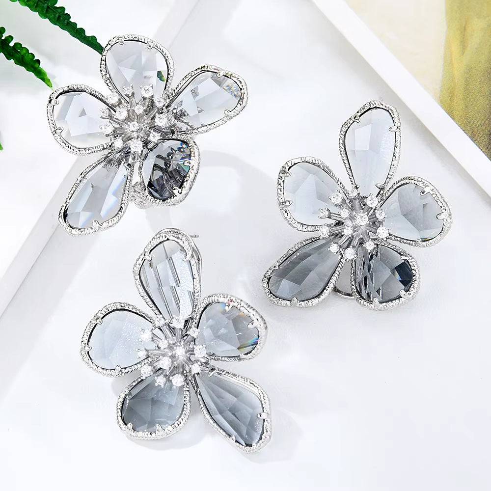 Luxury Flower Blue Crystal Jewelry Set for Women Wedding Necklace Earring Set Cubic Zircon Dubai Bridal Jewelry Set 2024