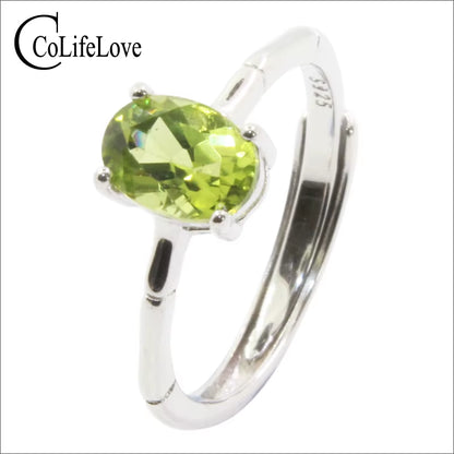Simple 925 Silver Gemstone Ring 5Mm * 7Mm Natural Peridot Silver Ring Solid Stelring Silver Peridot Ring Fine Peridot Jewelry