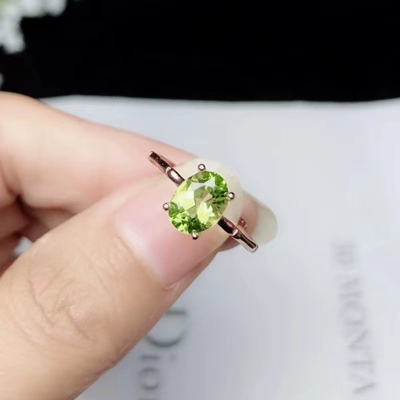 Simple 925 Silver Gemstone Ring 5Mm * 7Mm Natural Peridot Silver Ring Solid Stelring Silver Peridot Ring Fine Peridot Jewelry