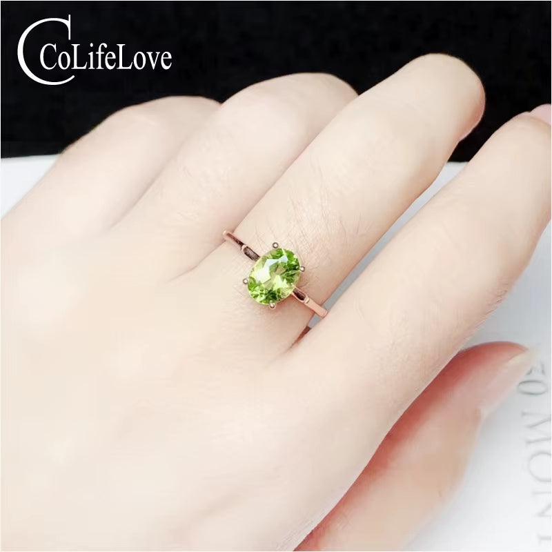 Simple 925 Silver Gemstone Ring 5Mm * 7Mm Natural Peridot Silver Ring Solid Stelring Silver Peridot Ring Fine Peridot Jewelry