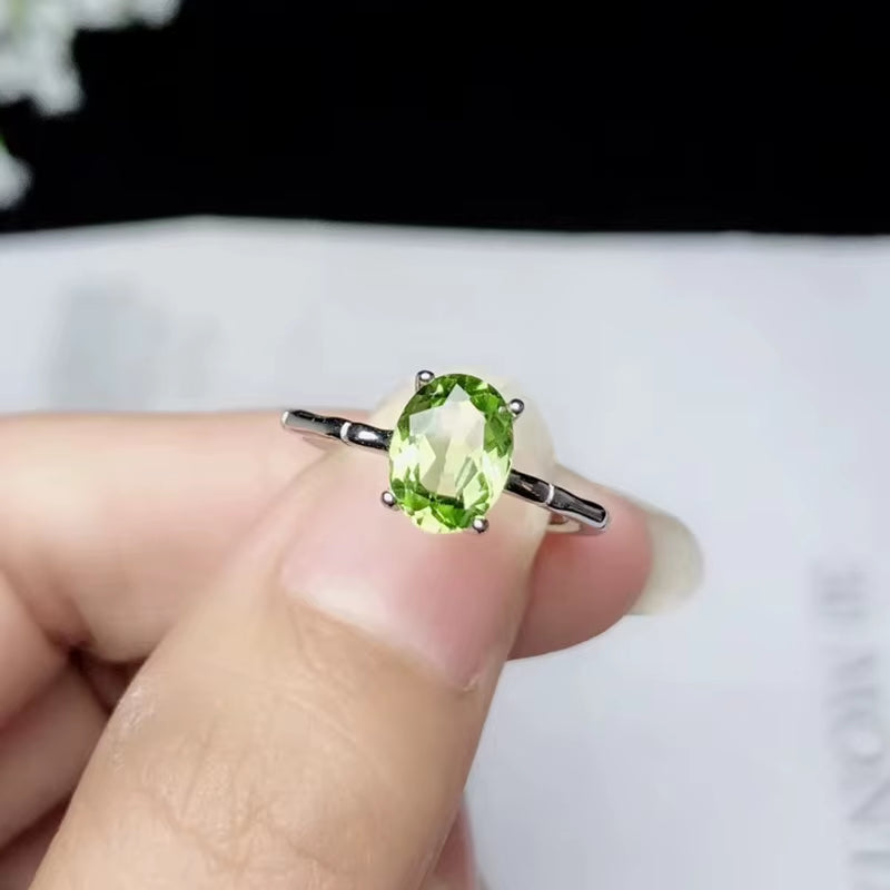 Simple 925 Silver Gemstone Ring 5Mm * 7Mm Natural Peridot Silver Ring Solid Stelring Silver Peridot Ring Fine Peridot Jewelry