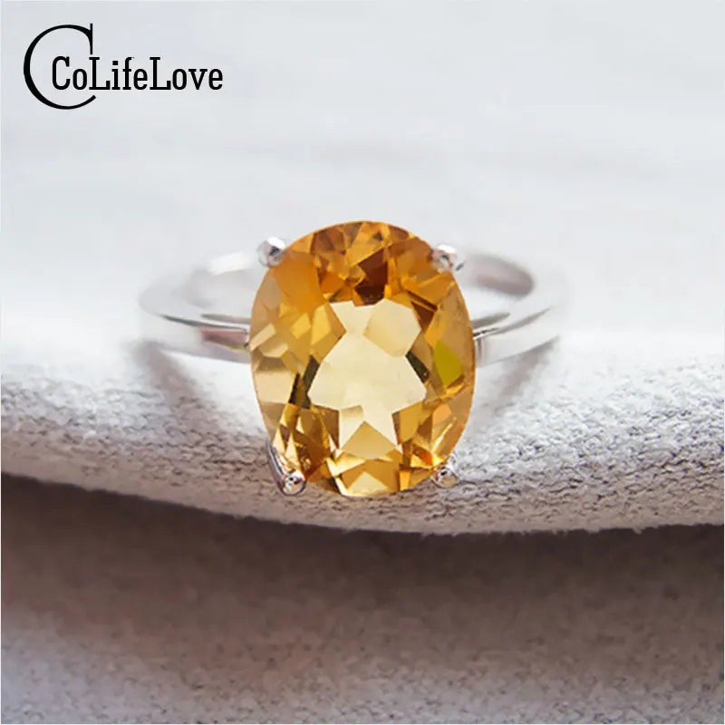 Classic Yellow Crystal Ring 7Mm*9Mm Natural Citrine Silver Ring Solid 925 Silver Gemstone Ring Yellow Gemstone Ring for Lady